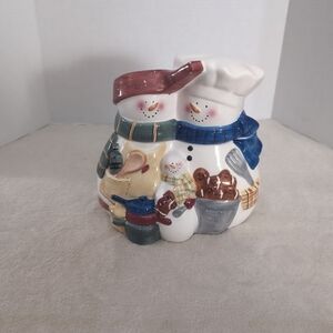 Ceramic SNOWMAN FAMILY Cookie Jar CHEFS